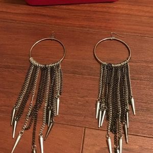 Large Dangle Spiked Chain Hoop Earrings